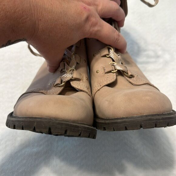 Torrid Foldover Lace Up Shearling Combat Bootie Block Heels Womens 8 W Tan New - Picture 6 of 13